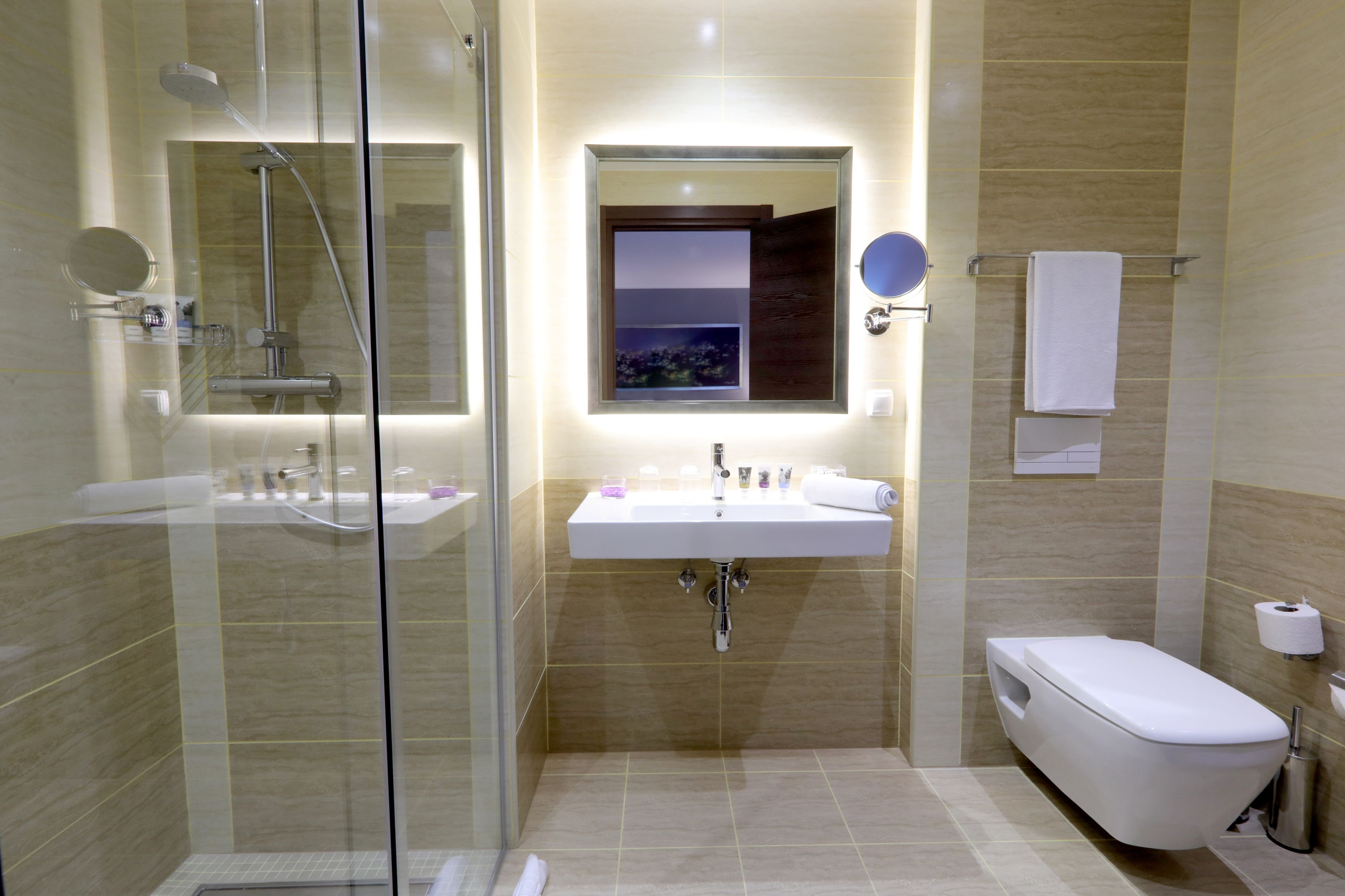 superior double room, 1 double bed with sofa bed | bathroom | eco-friendly toiletries, hair dryer, towels