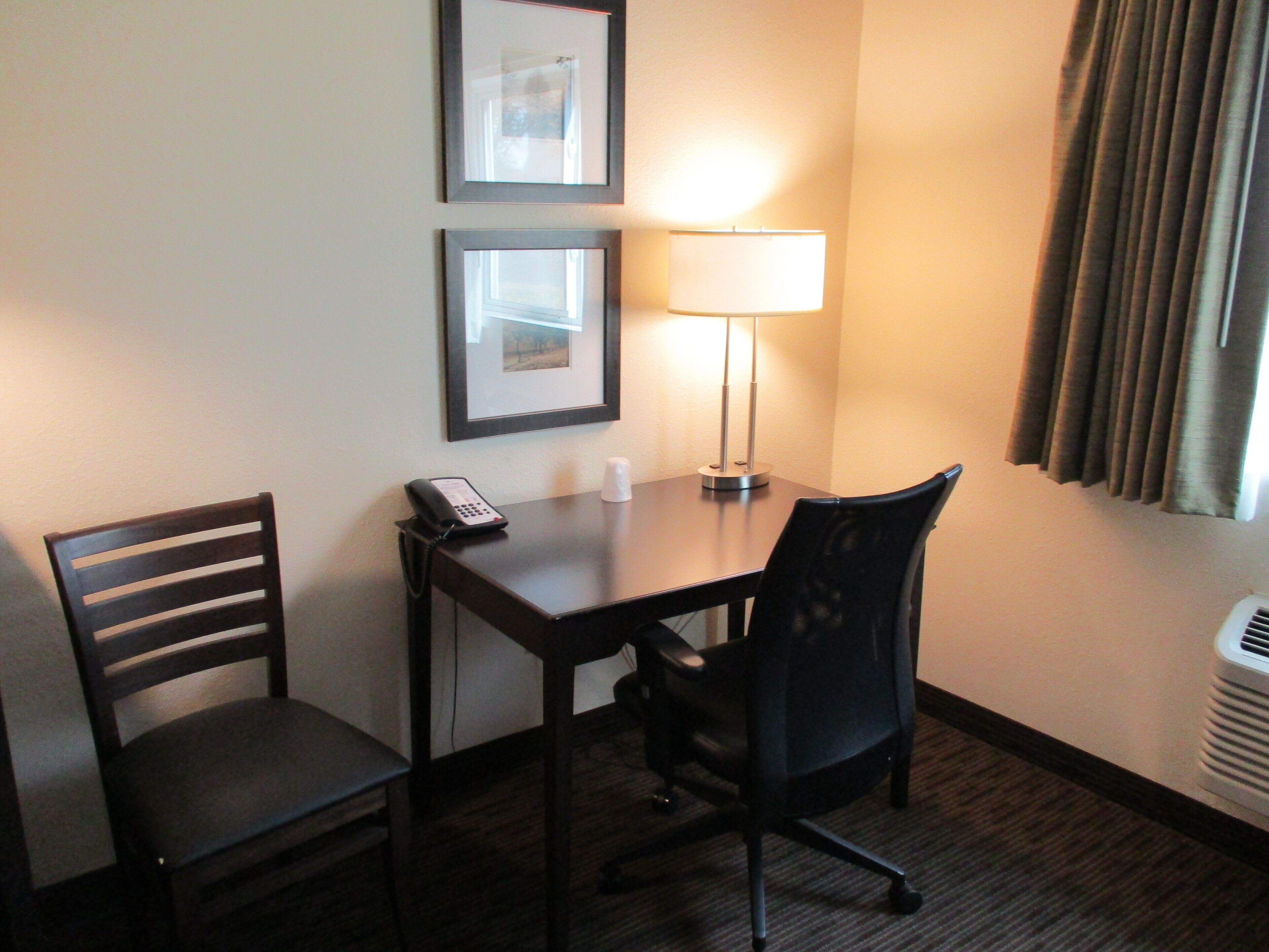 desk, blackout curtains, soundproofing, iron/ironing board