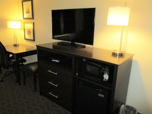Desk, blackout curtains, soundproofing, iron/ironing board