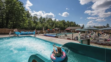 Seasonal outdoor pool, pool umbrellas
