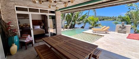 Luksusvilla, 3 soverom, privat basseng, utsikt mot lagune | Terrasse/patio