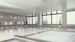 A spacious indoor swimming pool area with multiple lanes, large windows, and a modern architectural design. - Ryokan Kaiyutei (Nishio)