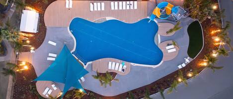 Outdoor pool, sun loungers