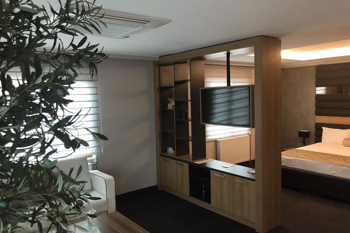 penthouse, 1 bedroom, smoking, city view | minibar, in-room safe, desk, laptop workspace