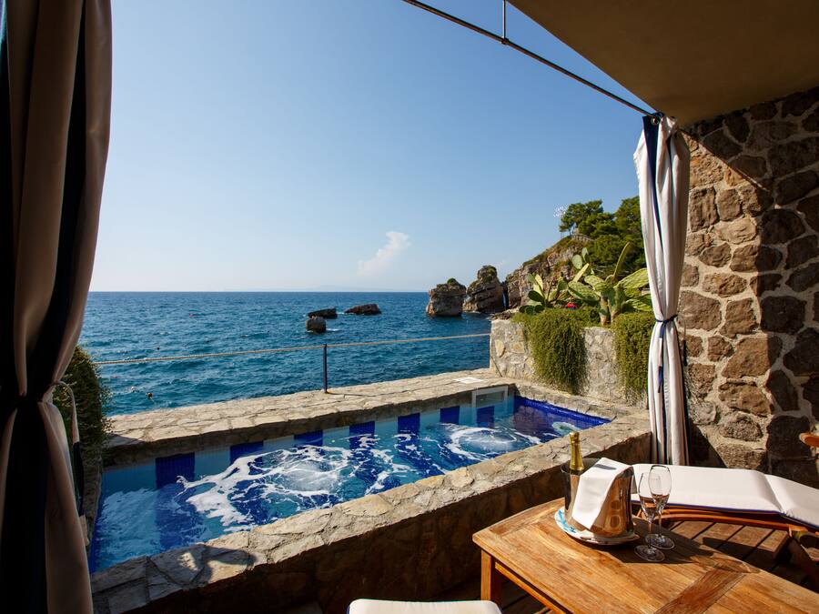Tweepersoonskamer, privézwembad, uitzicht op zee (Paradise) | Terras