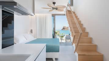 Design Loft, 2 Bedrooms, Sea View, Sea Facing | Premium bedding, in-room safe, soundproofing, iron/ironing board