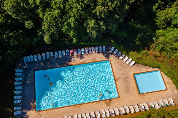 Seasonal outdoor pool, pool umbrellas, pool loungers