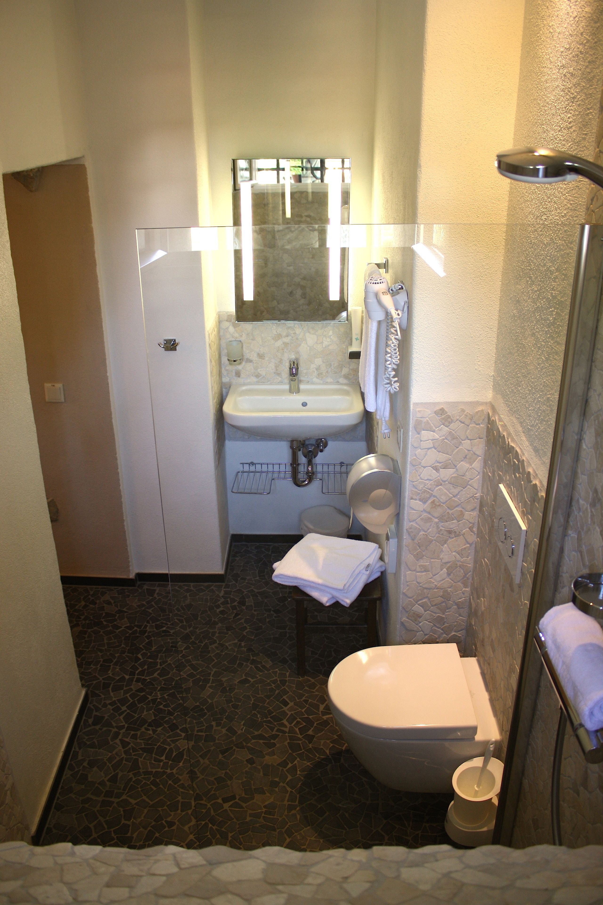 shower, free toiletries, hair dryer, towels