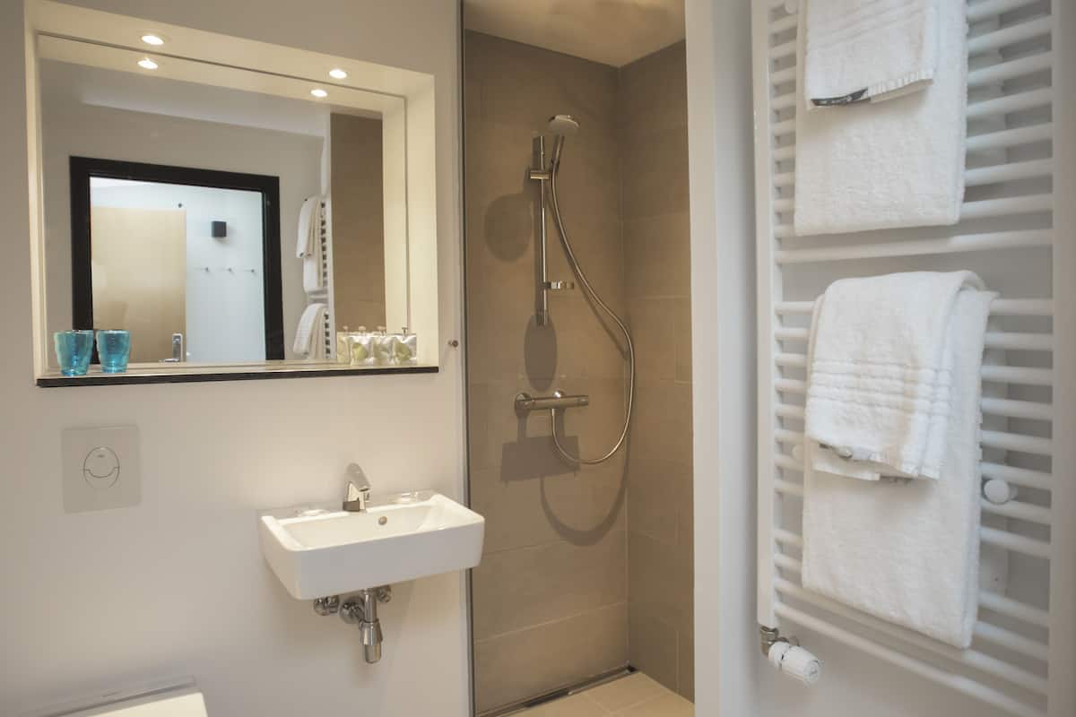 comfort double room | bathroom | shower, free toiletries, hair dryer, towels