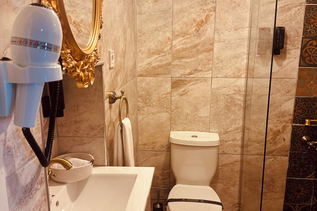 shower, free toiletries, hair dryer, slippers