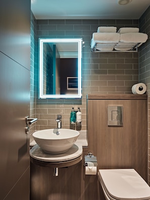 Standard Room, 1 Double Bed, Non Smoking, No Windows | Bathroom | Shower, hair dryer, towels - Best Western Plus Vauxhall Hotel (London)