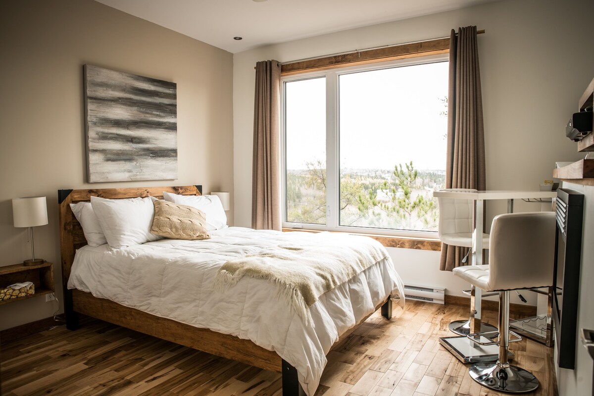 Economy tweepersoonskamer, 1 queensize bed, bad, uitzicht op meer (La Mésange) | Een laptopwerkplek, verduisterende gordijnen, geluiddichte muren