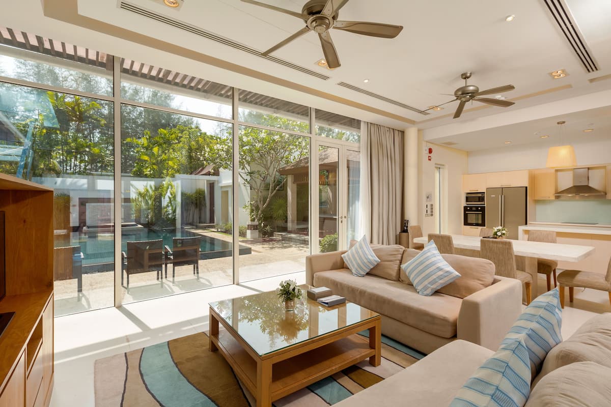 3 bedroom pool villa with kitchen | living area | 32-inch flat-screen tv with satellite channels, tv