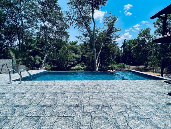 Outdoor pool, pool loungers