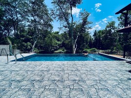Outdoor pool, sun loungers