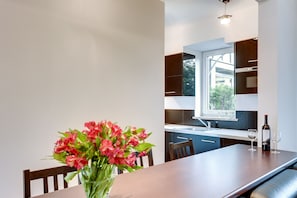 Apartment, 1 Bedroom (loggia) | Private kitchenette | Fridge, microwave, stovetop, dishwasher