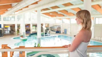 Indoor pool, outdoor pool, sun loungers