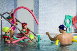 Seasonal outdoor pool, pool loungers