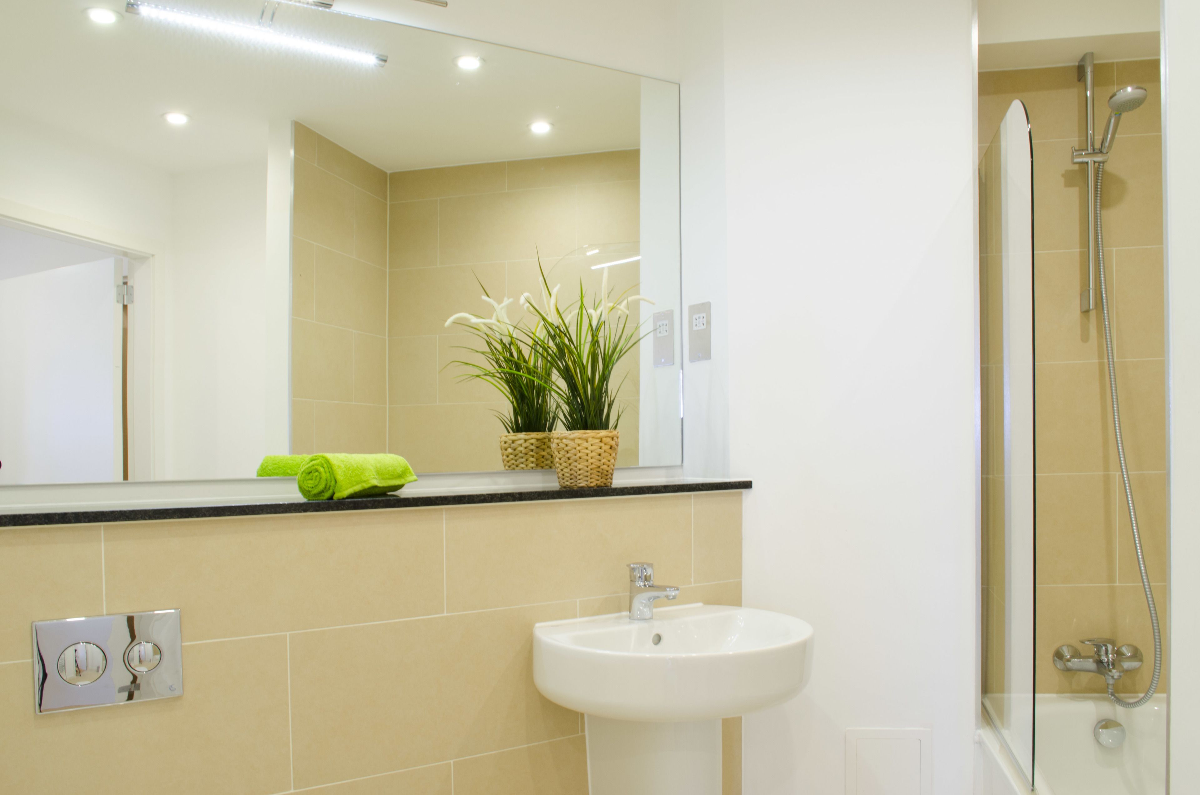 Bathtub, hair dryer, towels