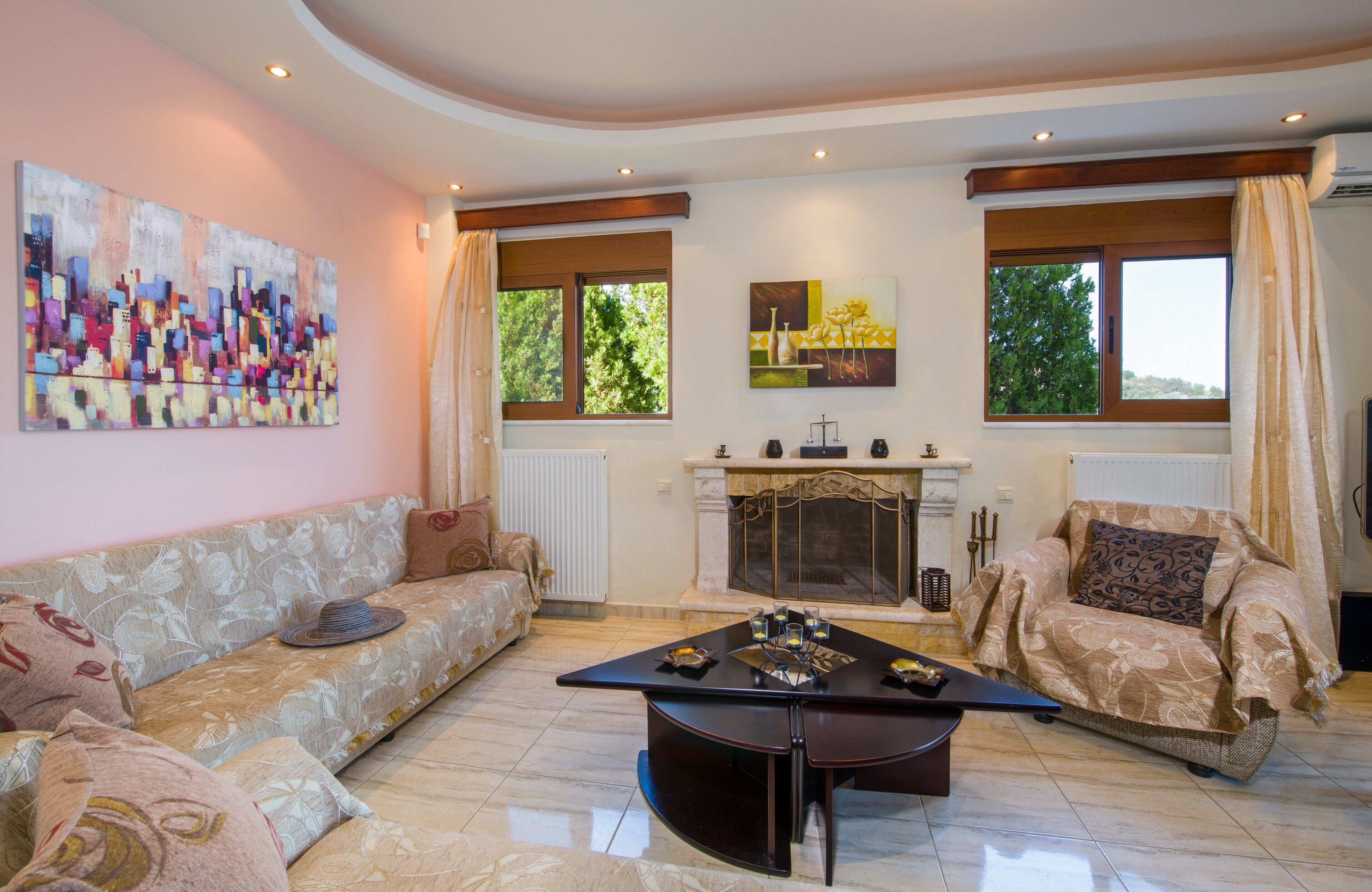 Villa, 3 Bedrooms, Private Pool (Anna) | Living area | 32-inch flat-screen TV with cable channels, TV, fireplace