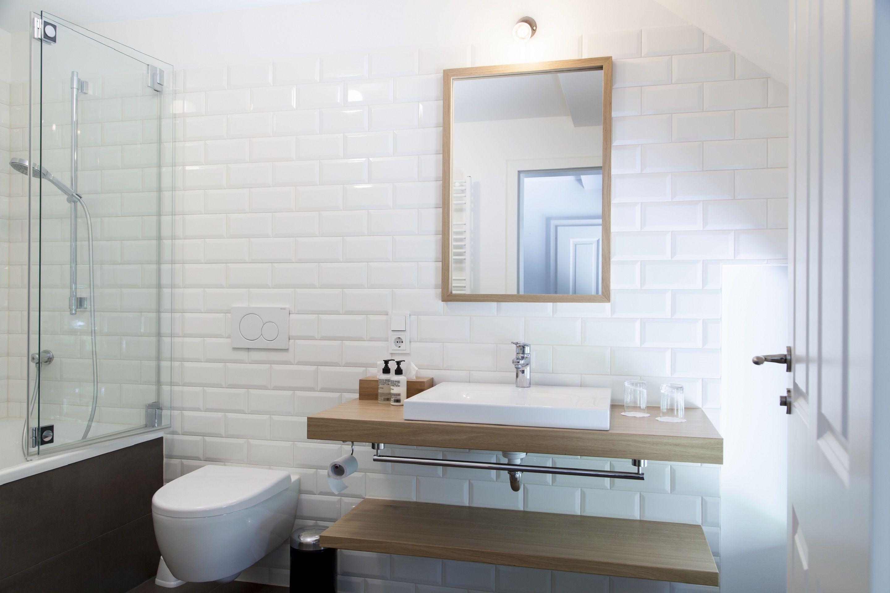 free toiletries, hair dryer, towels, shampoo