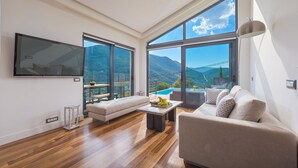 Luxury Villa, 3 Bedrooms (Fallon) | Living area | 50-inch flat-screen TV with satellite channels, plasma TV, Netflix - The Dynasty Villas (Lefkada)