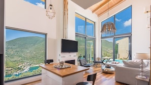 Luxury Villa, 4 Bedrooms (Krystle) | Living area | 50-inch flat-screen TV with satellite channels, plasma TV, Netflix - The Dynasty Villas (Lefkada)