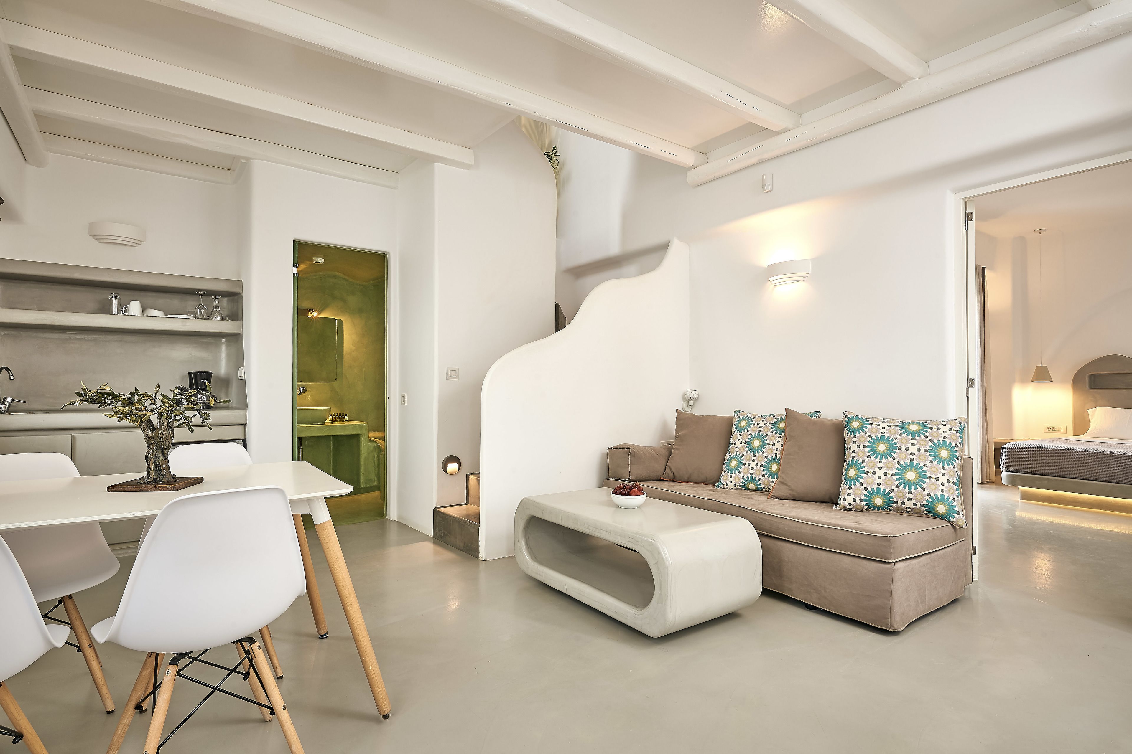 family duplex, 2 bedrooms, jetted tub, pool view (kamari) | living room | 28-inch lcd tv with satellite channels, tv