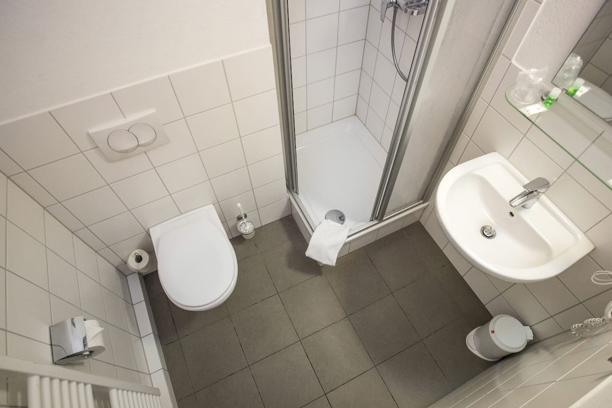 shower, free toiletries, hair dryer, towels