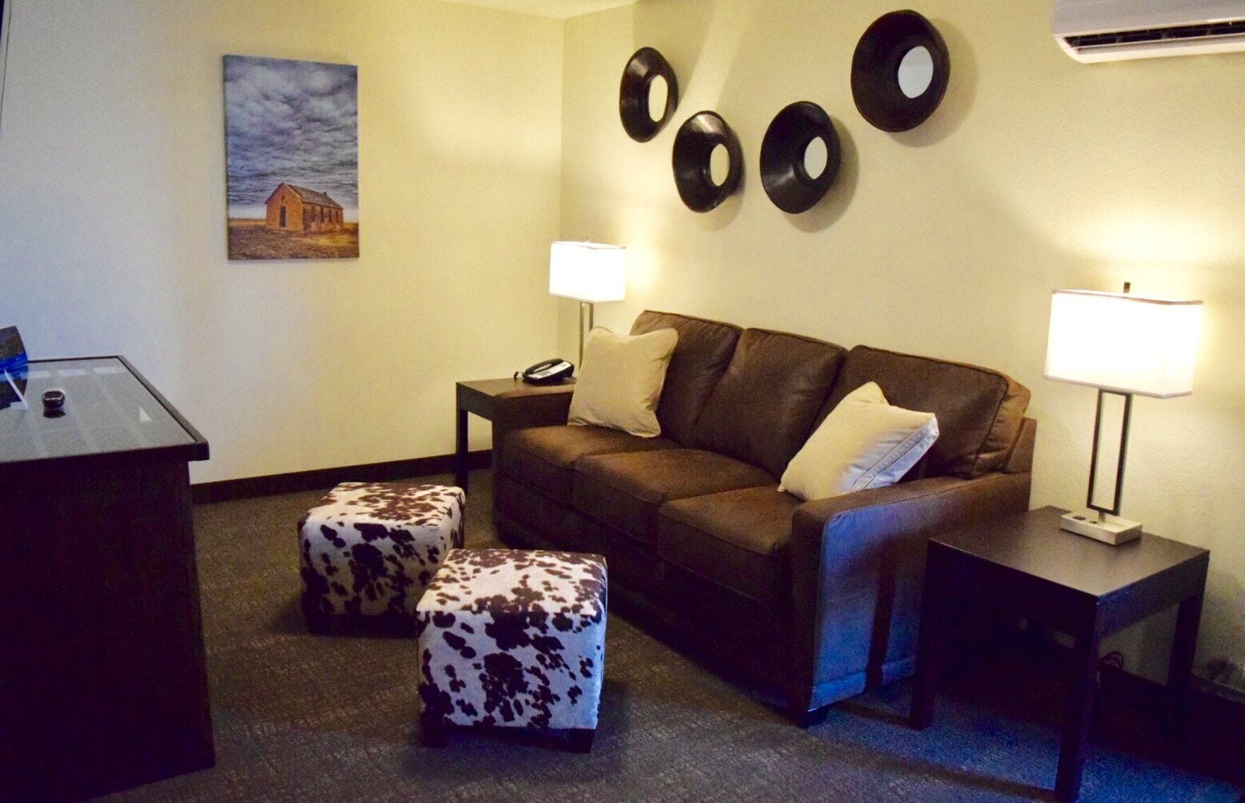 premium bedding, desk, laptop workspace, iron/ironing board