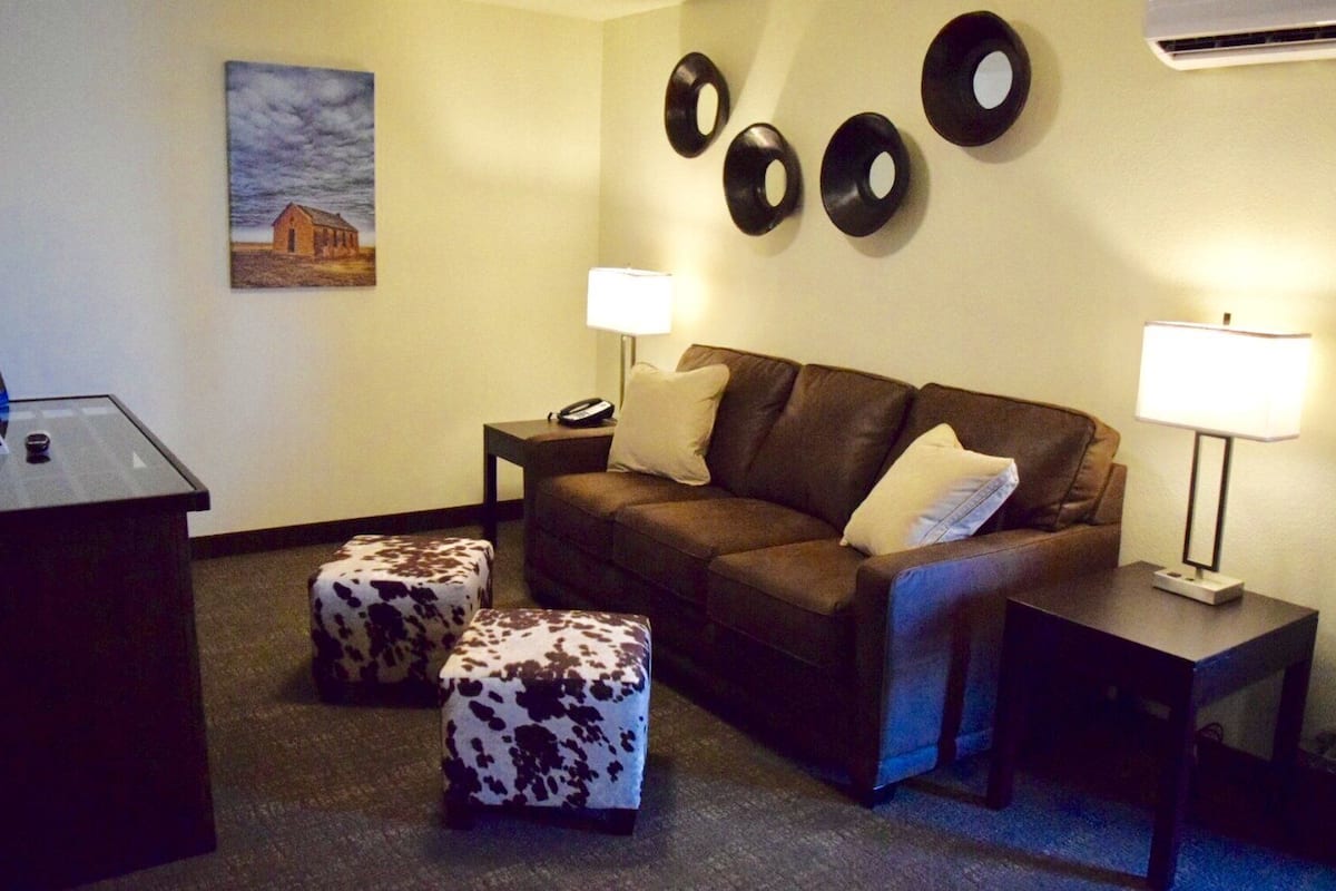 premium bedding, desk, laptop workspace, iron/ironing board