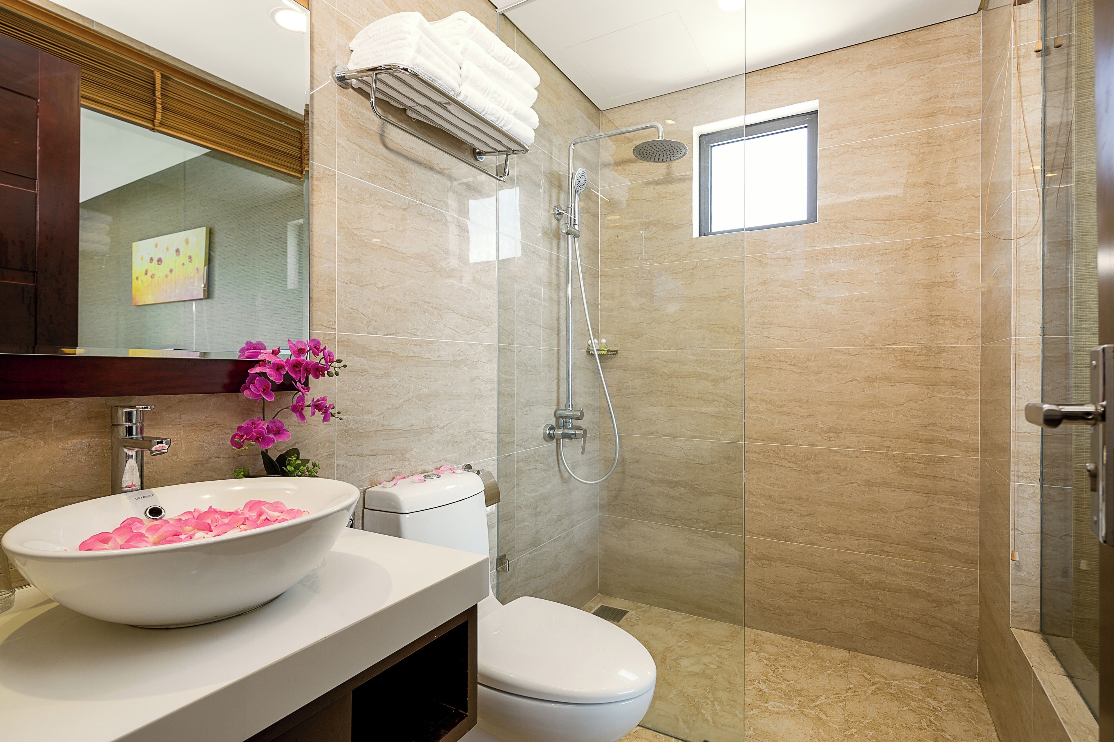 eco-friendly toiletries, hair dryer, bathrobes, slippers