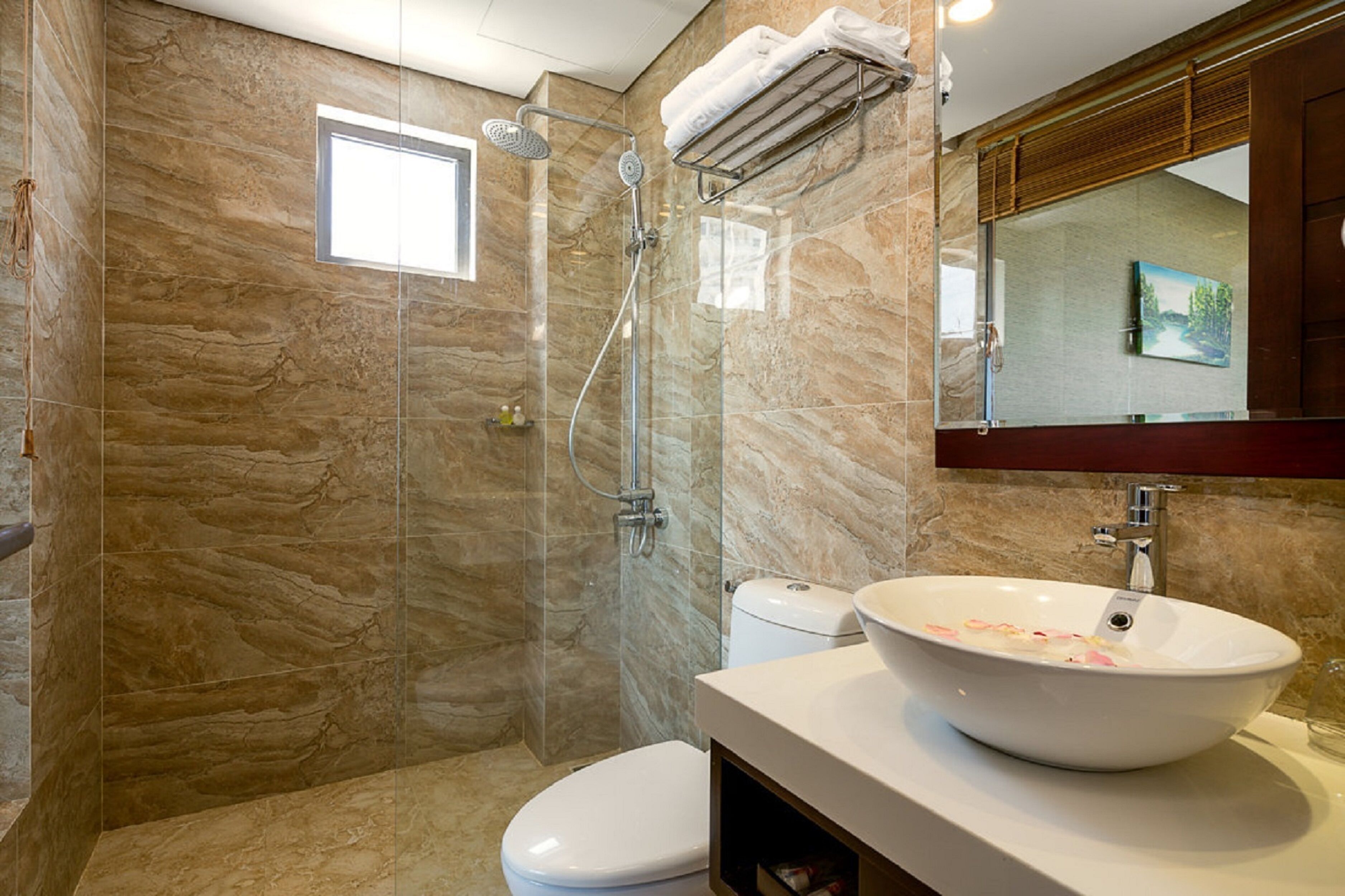 eco-friendly toiletries, hair dryer, bathrobes, slippers