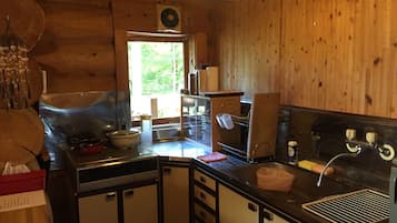 Holiday Home | Private kitchen | Fridge, microwave, stovetop, electric kettle