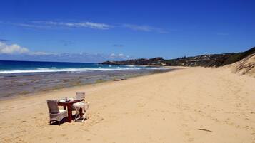 On the beach, white sand