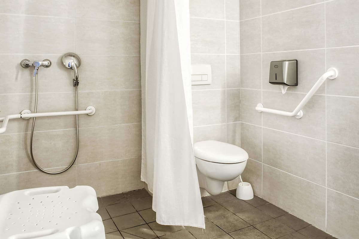 standard double room, mobility accessible, non smoking | bathroom | shower, free toiletries, hair dryer, towels