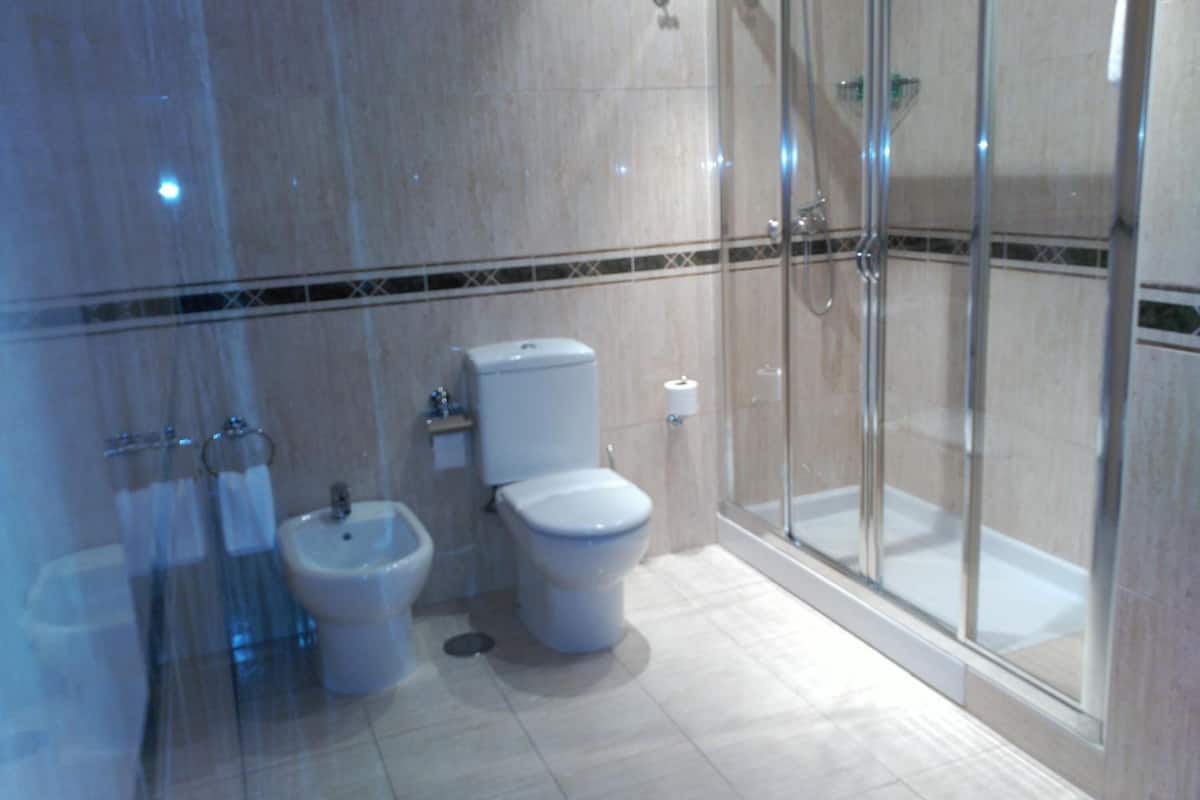 free toiletries, hair dryer, bidet, towels