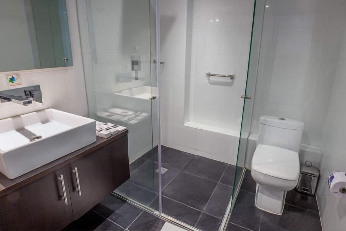 shower, free toiletries, hair dryer, slippers