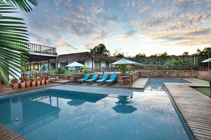 Outdoor pool, sun loungers