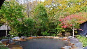 A hot spring surrounded by rocks and trees. - Miyama Sanso (Minamioguni)