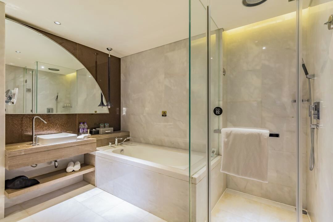 cosmic deluxe room  | bathroom | separate bathtub and shower, free toiletries, hair dryer, bathrobes
