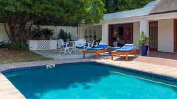 Outdoor pool, sun loungers