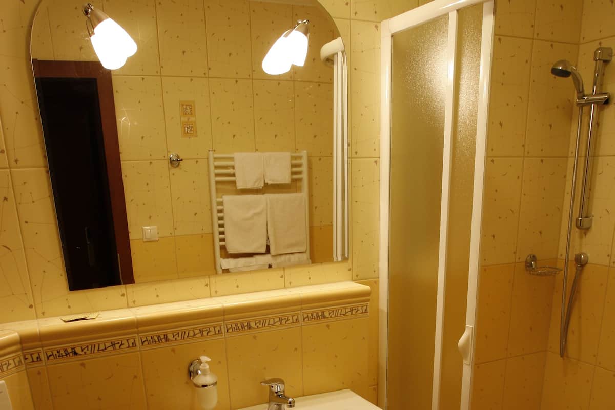 Shower, free toiletries, hair dryer, bathrobes