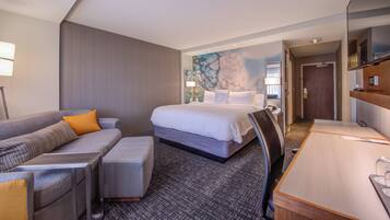 Premium bedding, pillow-top beds, desk, laptop workspace