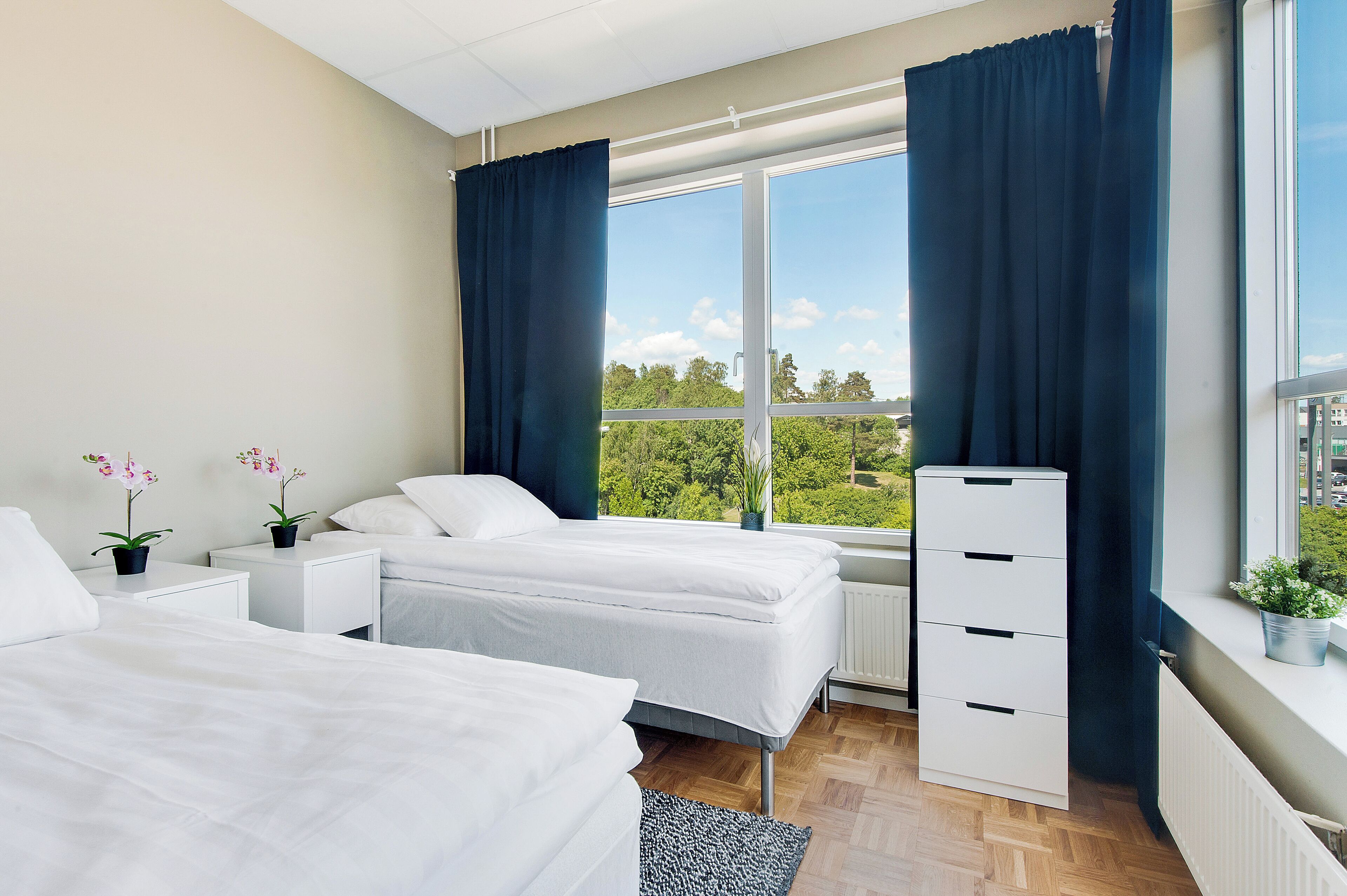 1 bedroom, desk, blackout drapes, iron/ironing board