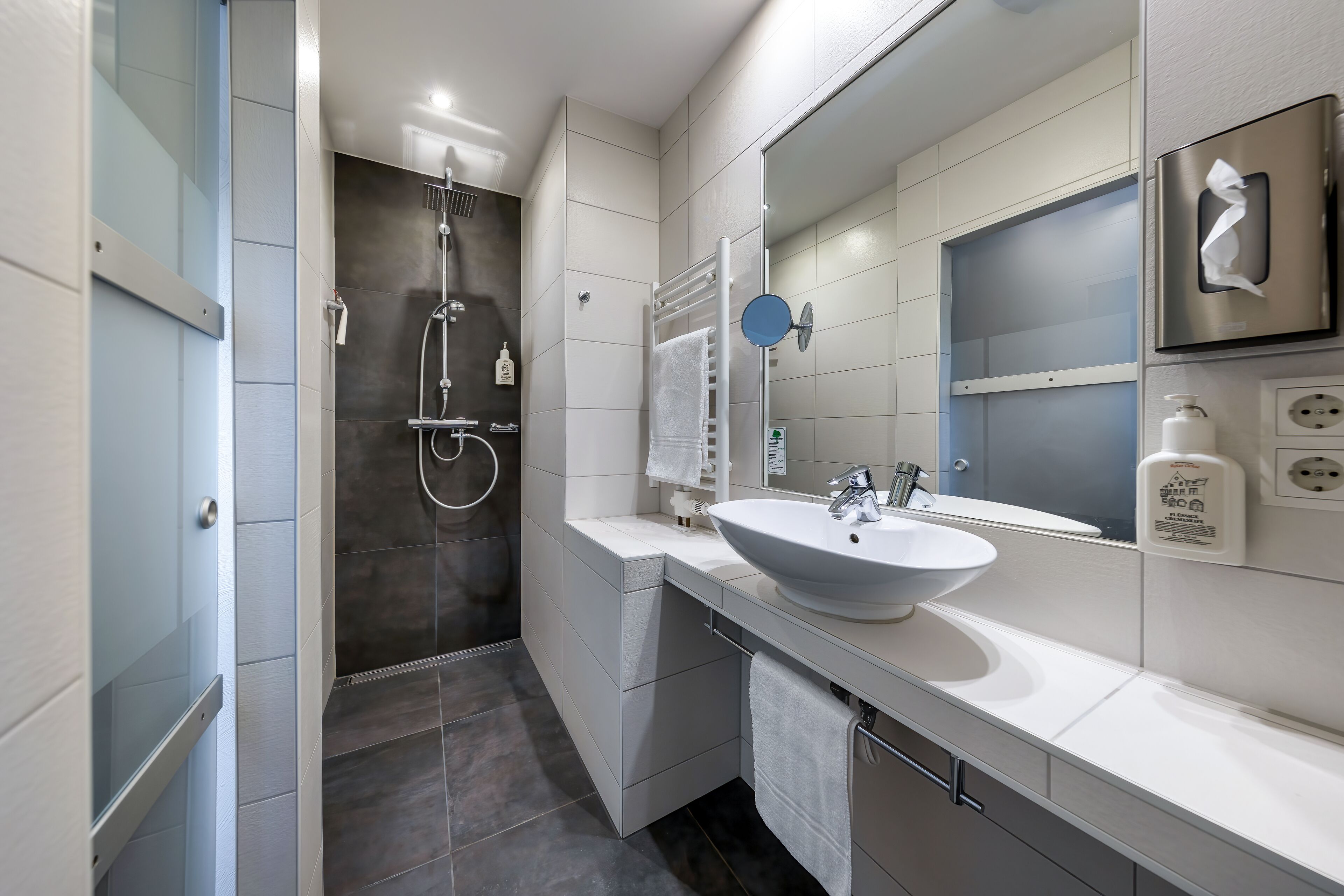 single room (main building) | bathroom | shower, rainfall showerhead, free toiletries, hair dryer