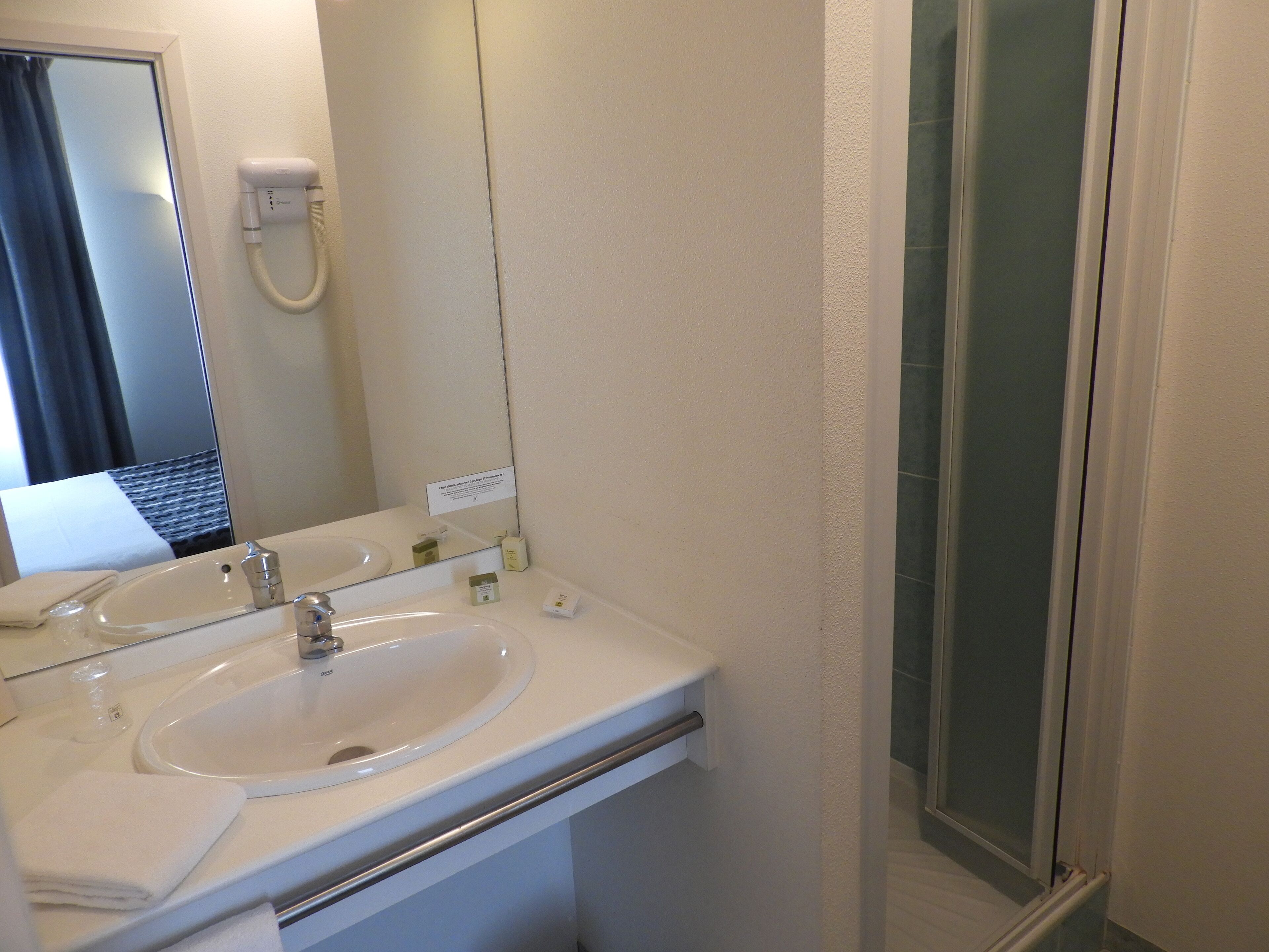 free toiletries, hair dryer, towels, soap