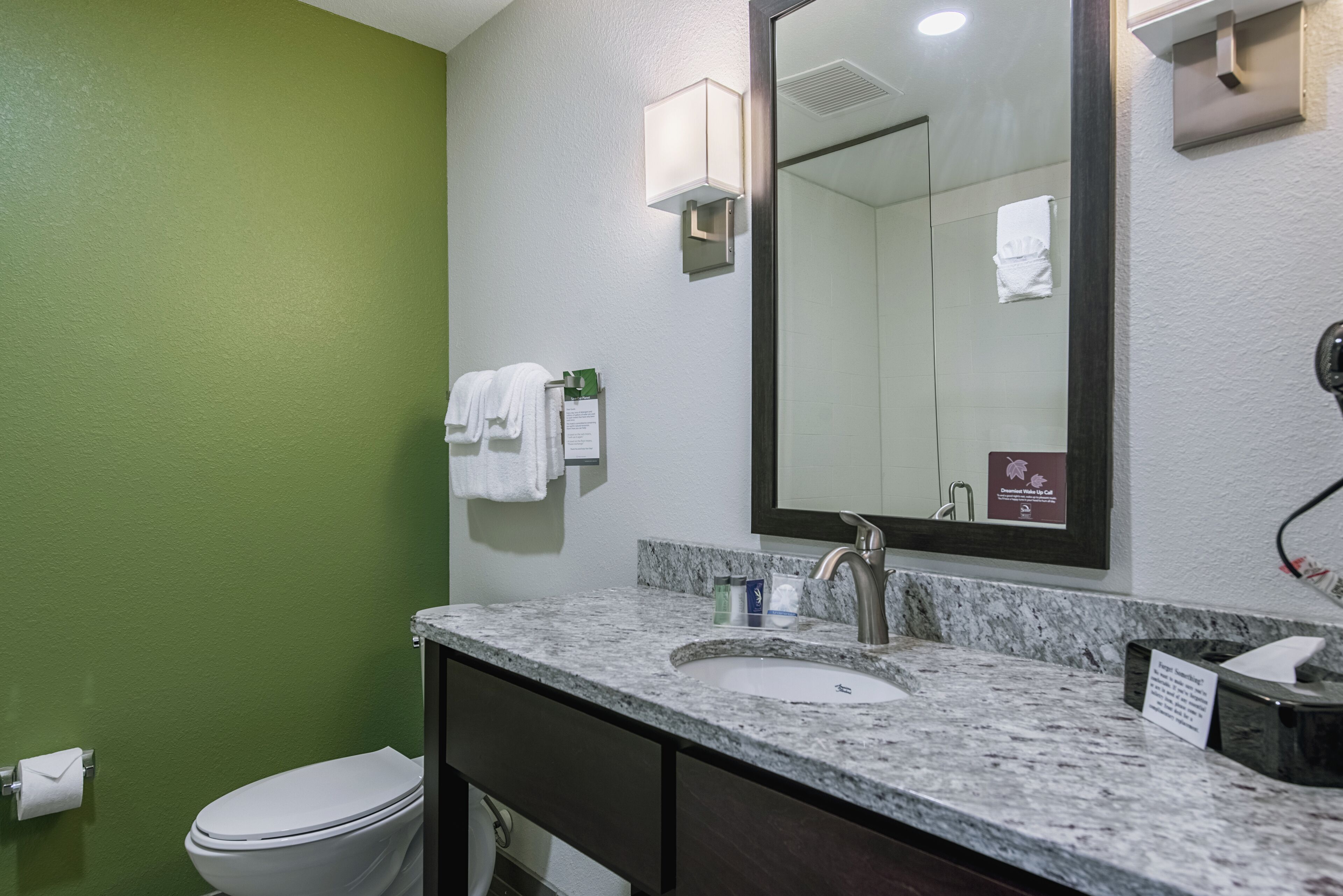 free toiletries, hair dryer, towels, soap