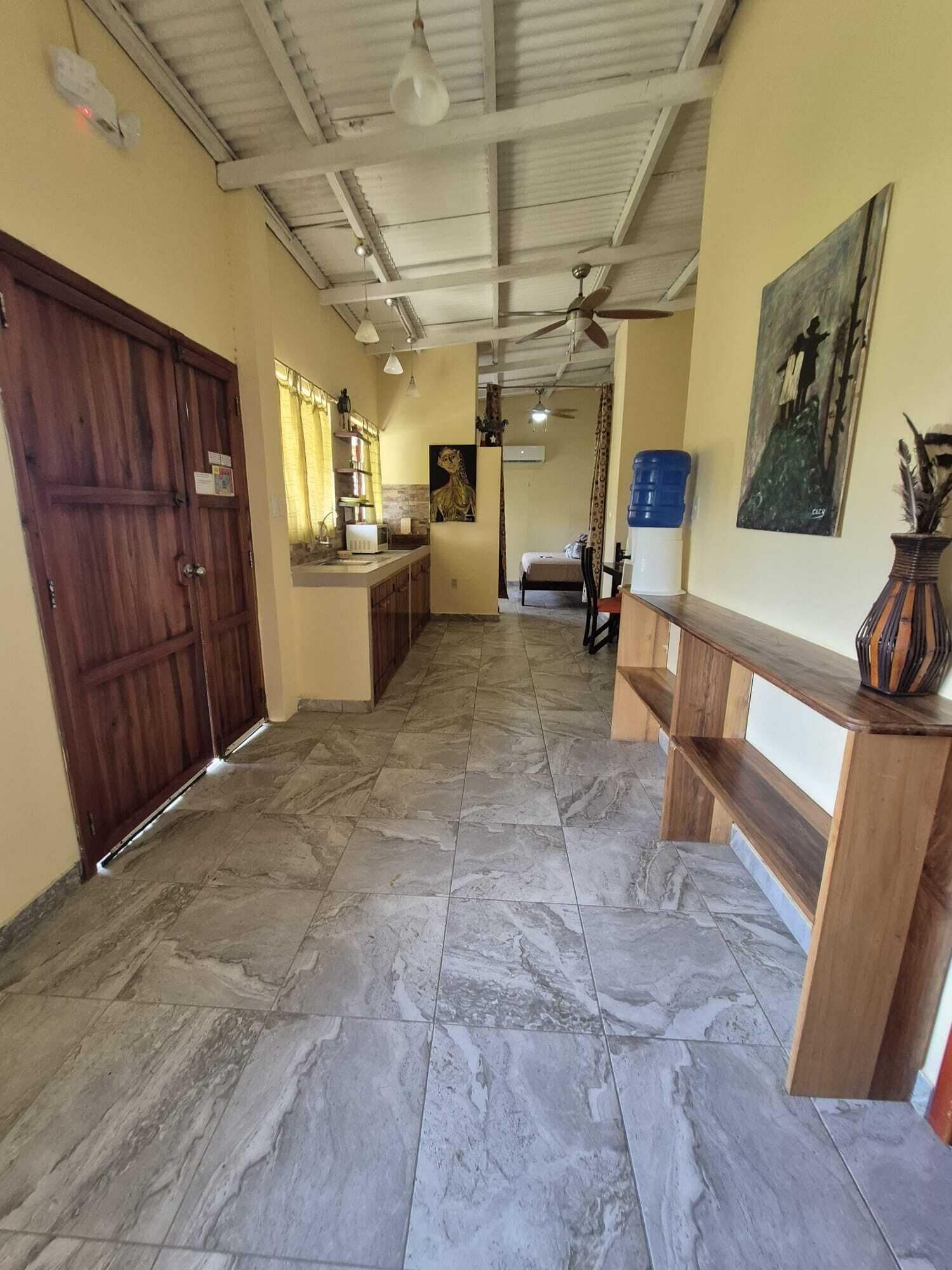 Apartment | Private kitchen | Full-size fridge, microwave, cleaning supplies, freezer