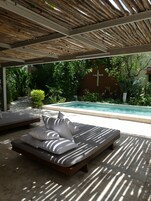 Outdoor pool, sun loungers